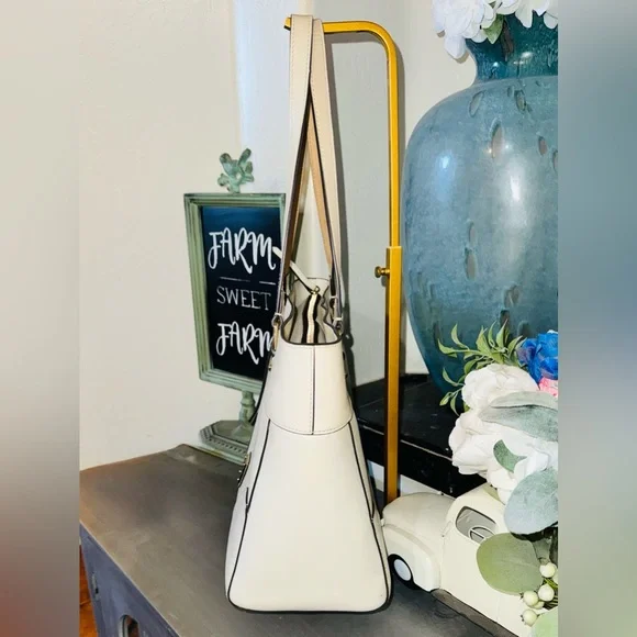 Dooney and Bourke Leather Bone Tote Bag, Gold hardware & blue accent scarf - Picture 7 of 16